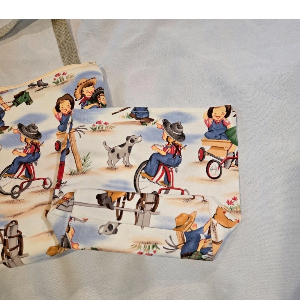 Handmade 100% Cotton Tote and Mini Bag "Little Cowgirls, Little Cowpokes" fabric - Picture 10 of 12